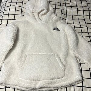 ADIDAS Girls Silken Soft Fleece Pullover Hoodie Sweatshirt White XL 16